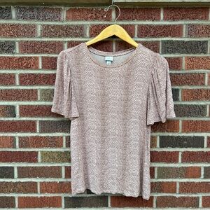 A New Day Cream and Burgundy Snakeskin Pattern Flounce Sleeve Short Sleeve Top